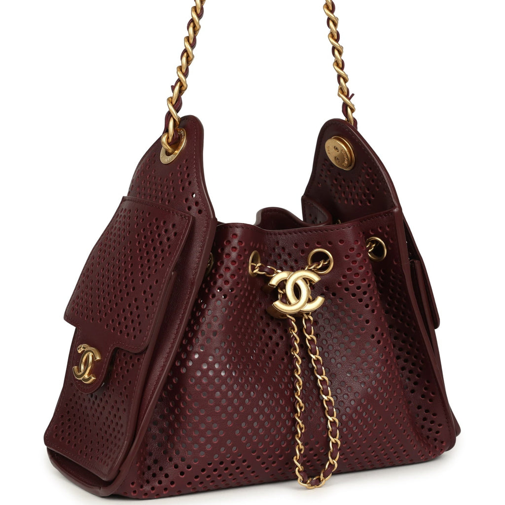 Mini 25 Hobo Bag Dark Burgundy Perforated Calfskin Antique Gold Hardware