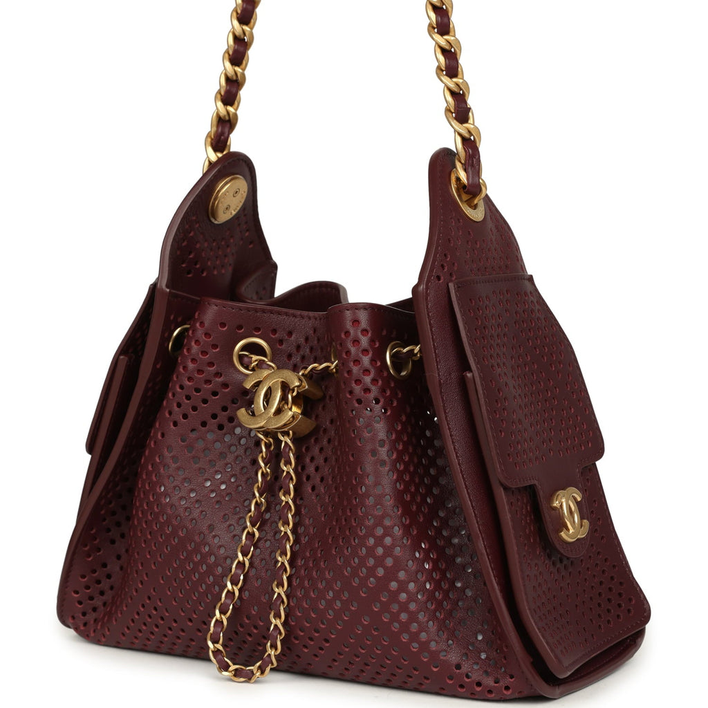 Mini 25 Hobo Bag Dark Burgundy Perforated Calfskin Antique Gold Hardware