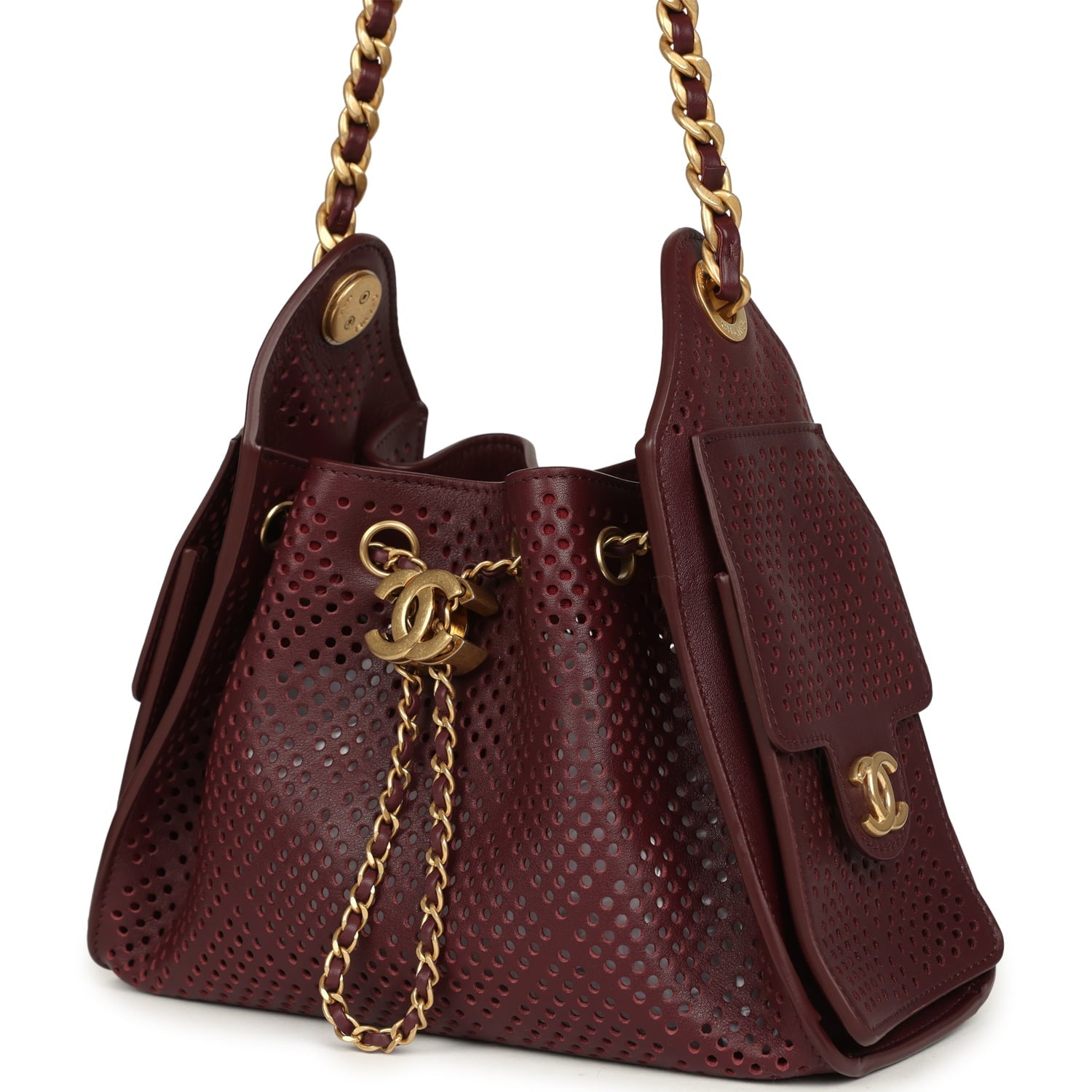 Mini 25 Hobo Bag Dark Burgundy Perforated Calfskin Antique Gold Hardware