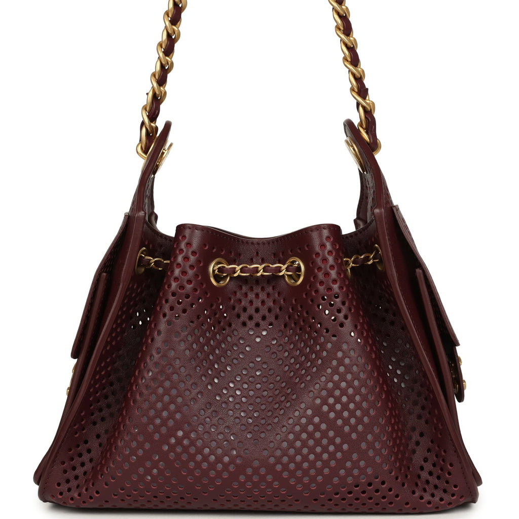 Mini 25 Hobo Bag Dark Burgundy Perforated Calfskin Antique Gold Hardware