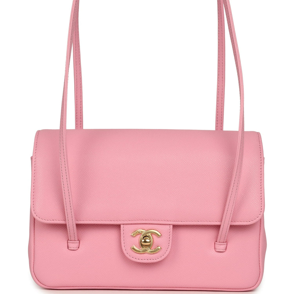 Small Preppy Coco Flap Bag Pink Shiny Caviar Brushed Gold Hardware