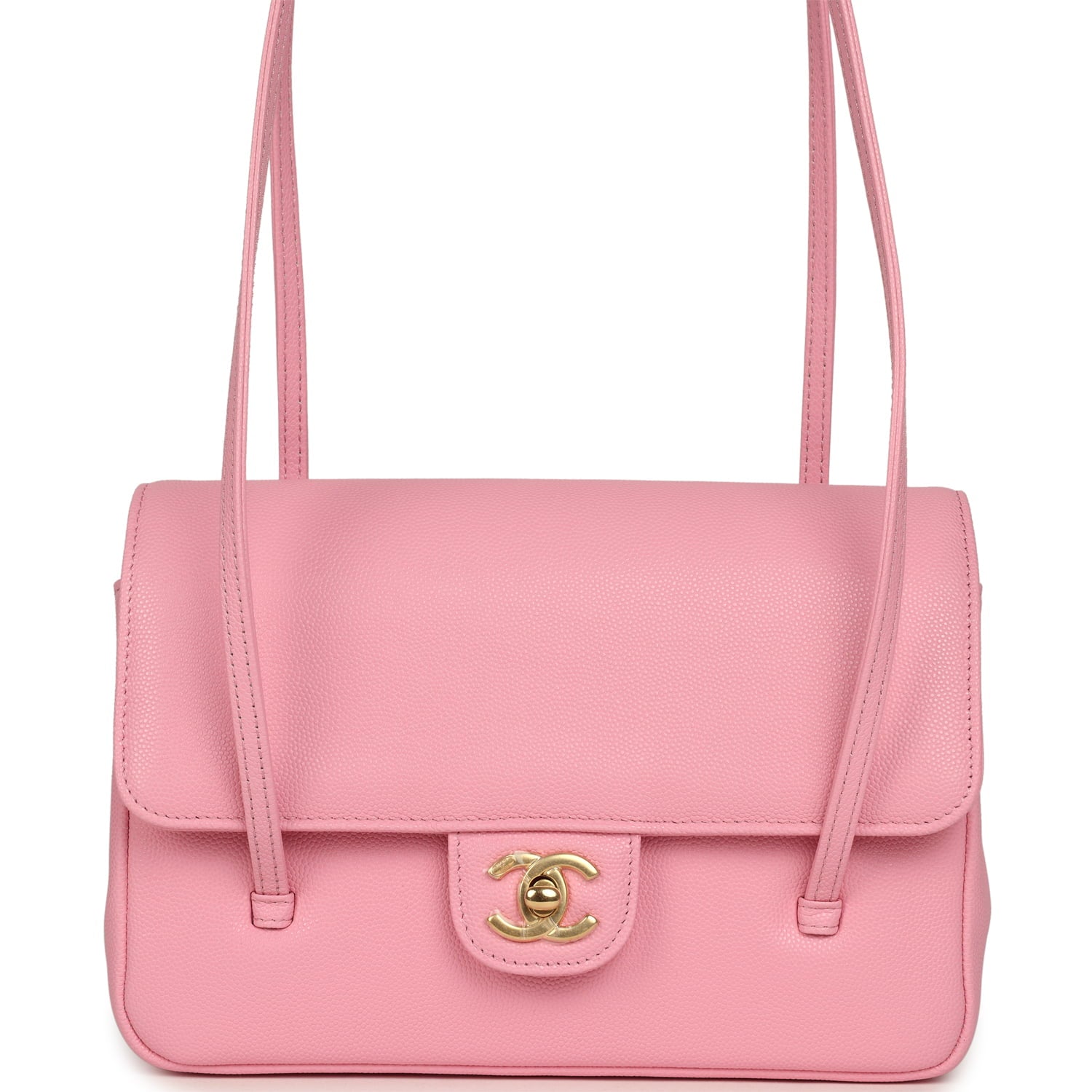 Small Preppy Coco Flap Bag Pink Shiny Caviar Brushed Gold Hardware