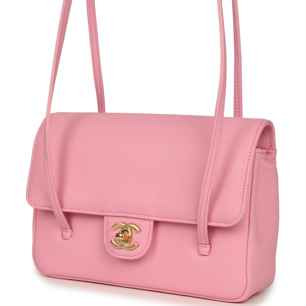 Small Preppy Coco Flap Bag Pink Shiny Caviar Brushed Gold Hardware