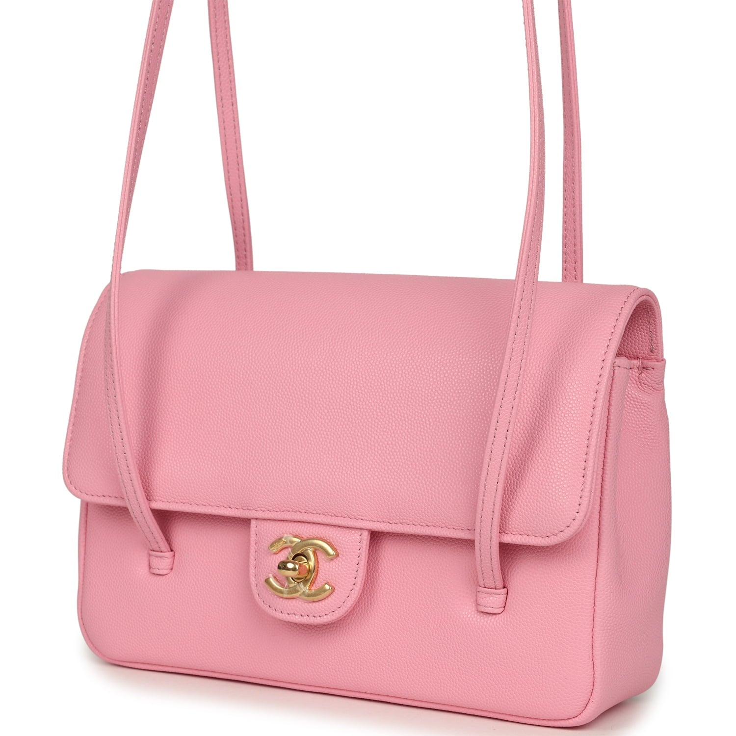 Small Preppy Coco Flap Bag Pink Shiny Caviar Brushed Gold Hardware