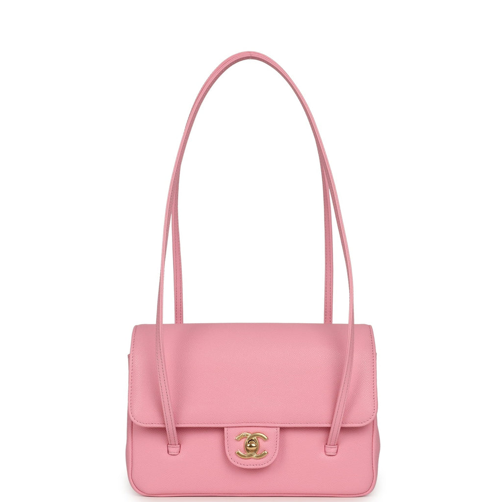 Small Preppy Coco Flap Bag Pink Shiny Caviar Brushed Gold Hardware