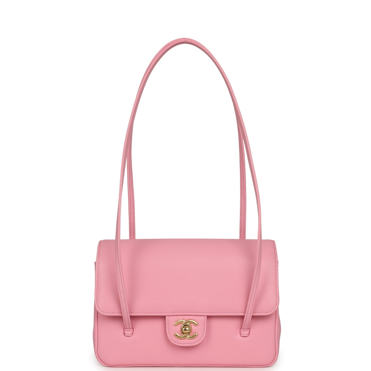 Small Preppy Coco Flap Bag Pink Shiny Caviar Brushed Gold Hardware