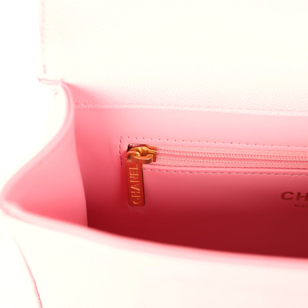 Small Preppy Coco Flap Bag Pink Shiny Caviar Brushed Gold Hardware
