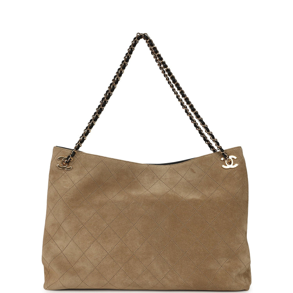 Large "Eyes on You" CC Shopping Bag Dark Beige Suede Gold Hardware