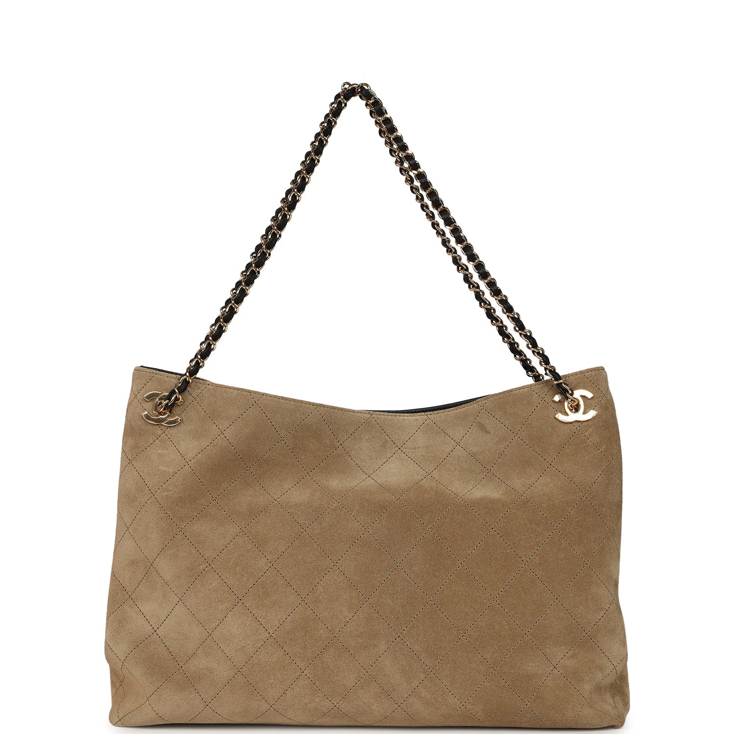 Large "Eyes on You" CC Shopping Bag Dark Beige Suede Gold Hardware
