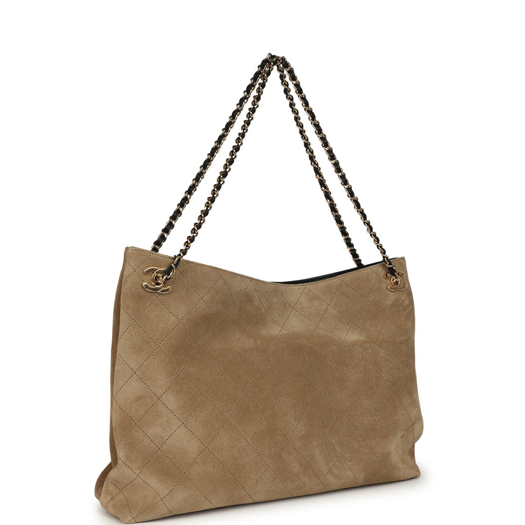 Large "Eyes on You" CC Shopping Bag Dark Beige Suede Gold Hardware