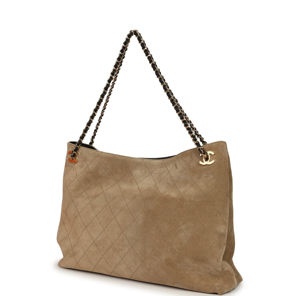 Large "Eyes on You" CC Shopping Bag Dark Beige Suede Gold Hardware