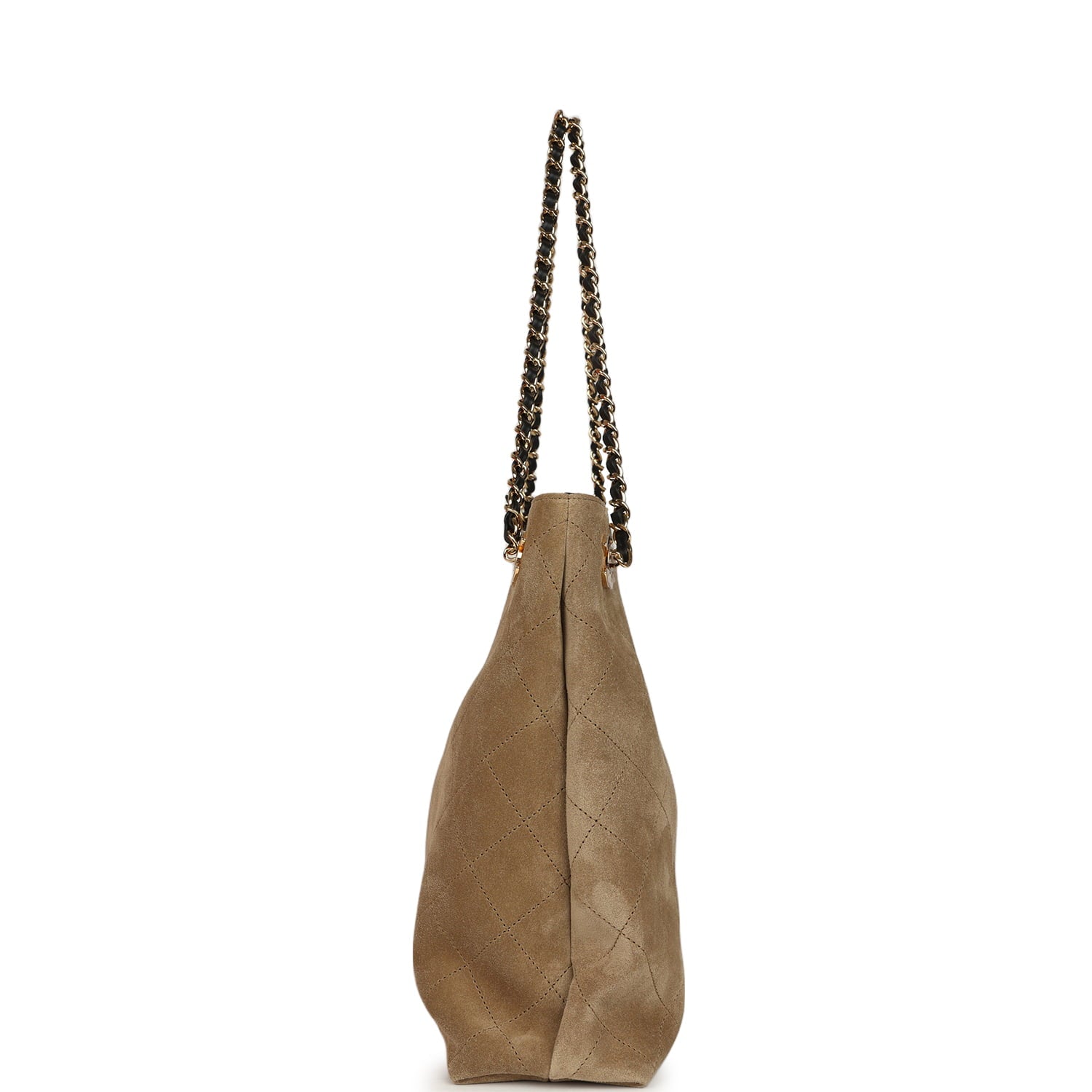 Large "Eyes on You" CC Shopping Bag Dark Beige Suede Gold Hardware