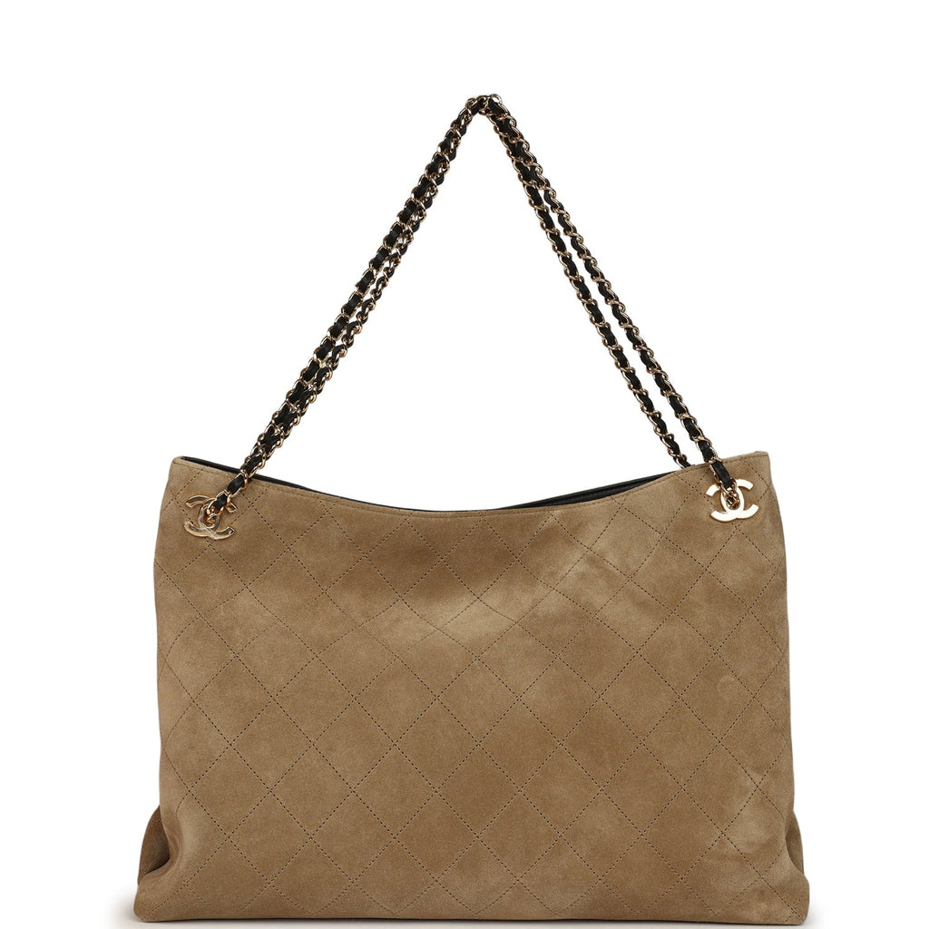 Large "Eyes on You" CC Shopping Bag Dark Beige Suede Gold Hardware