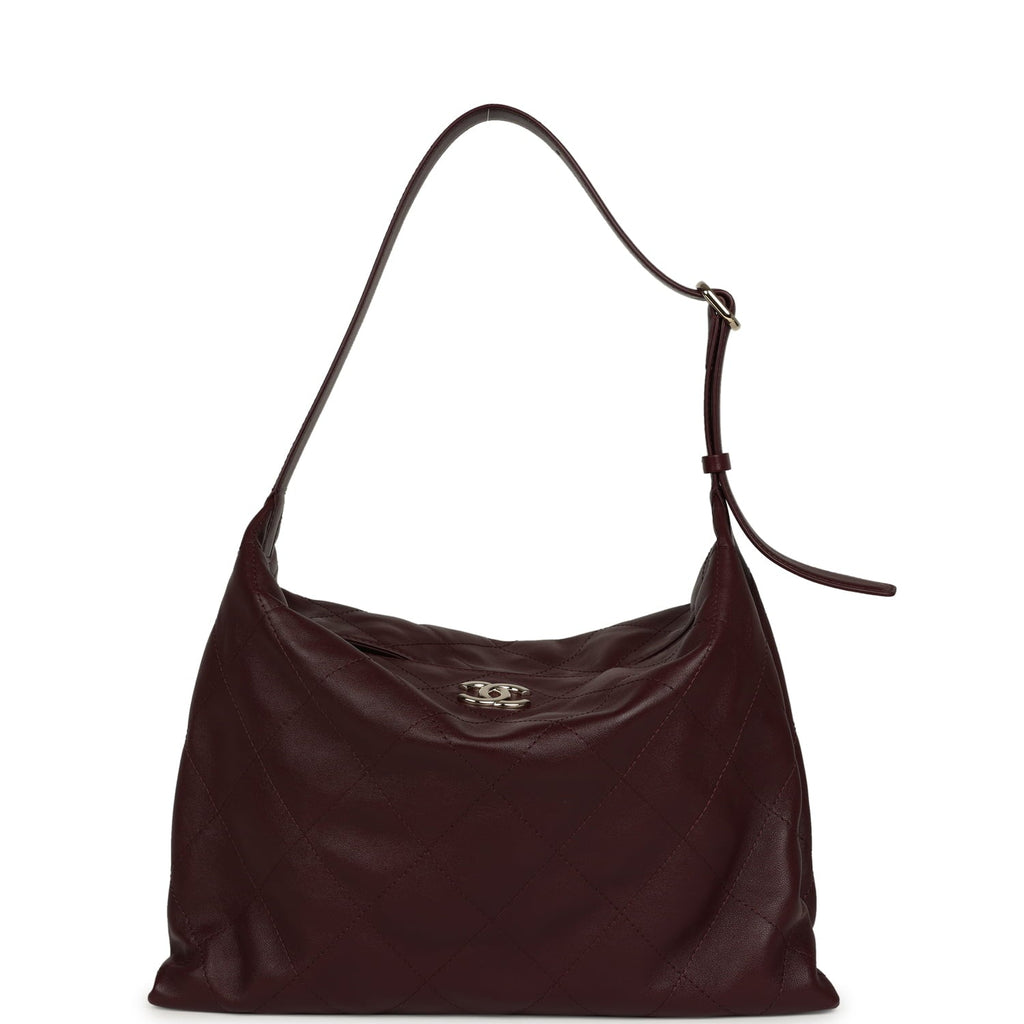 Maxi Hobo Shoulder Bag Dark Burgundy Lambskin Light Gold Hardware