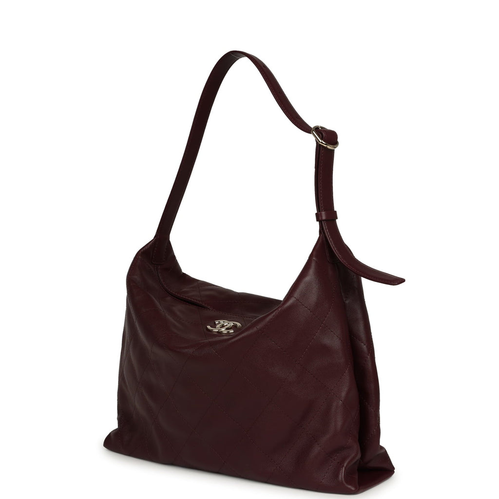 Maxi Hobo Shoulder Bag Dark Burgundy Lambskin Light Gold Hardware