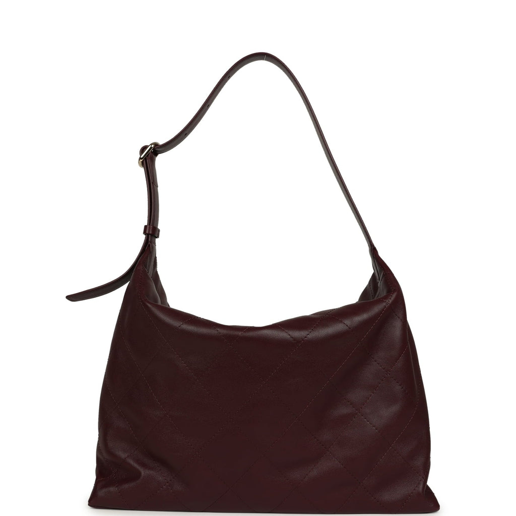 Maxi Hobo Shoulder Bag Dark Burgundy Lambskin Light Gold Hardware