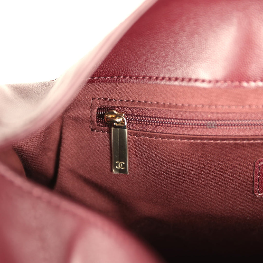 Maxi Hobo Shoulder Bag Dark Burgundy Lambskin Light Gold Hardware