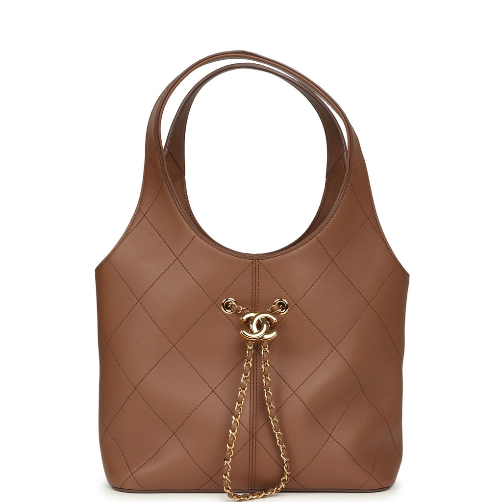 Daily Trendy Shopping Bag Brown Calfskin Gold Hardware