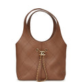 Daily Trendy Shopping Bag Brown Calfskin Gold Hardware