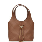 Daily Trendy Shopping Bag Brown Calfskin Gold Hardware