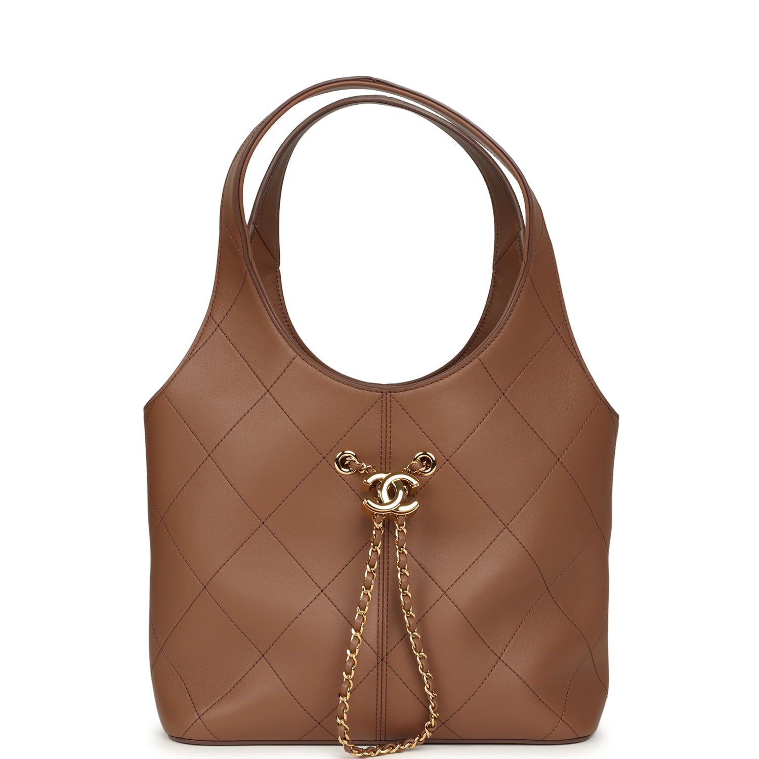 Daily Trendy Shopping Bag Brown Calfskin Gold Hardware