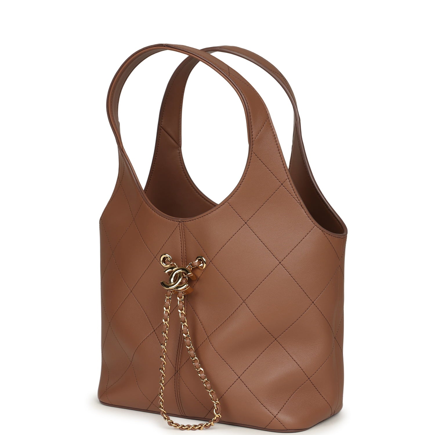 Daily Trendy Shopping Bag Brown Calfskin Gold Hardware