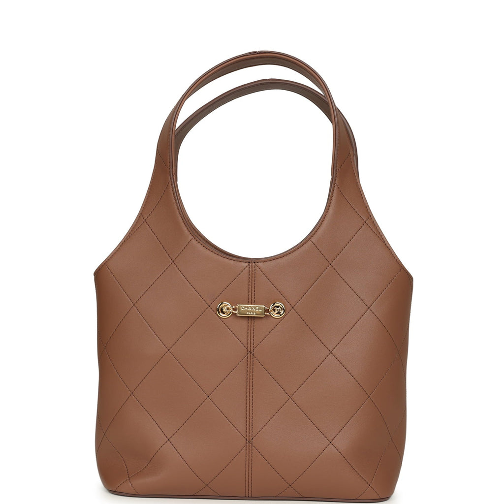 Daily Trendy Shopping Bag Brown Calfskin Gold Hardware