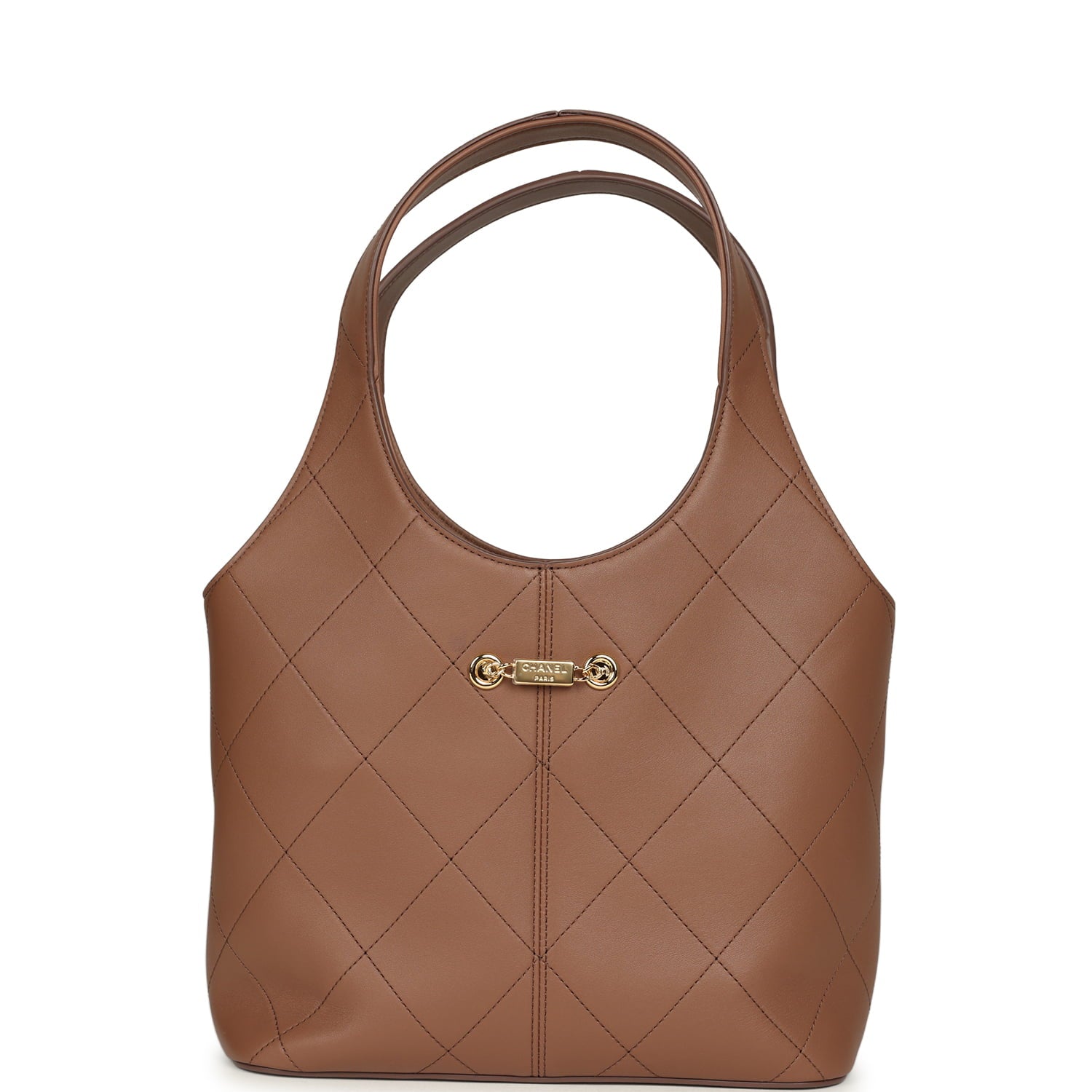 Daily Trendy Shopping Bag Brown Calfskin Gold Hardware