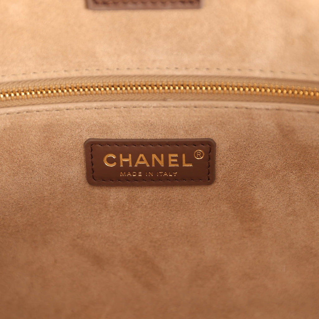 Small Cerf Shopping Bag Brown Calfskin Gold Hardware