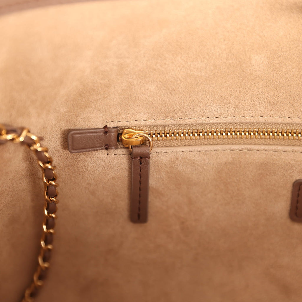 Small Cerf Shopping Bag Brown Calfskin Gold Hardware