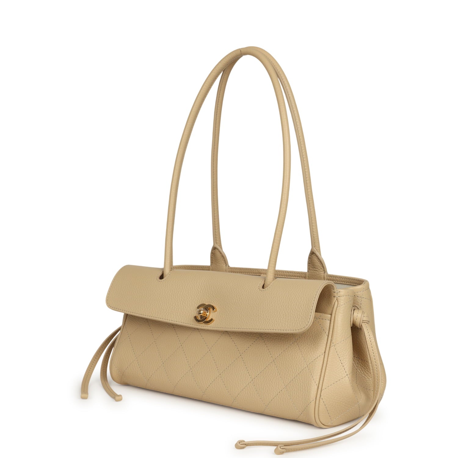 Small "Urban Essential" East West Shopping Tote Light Beige Caviar Gold Hardware