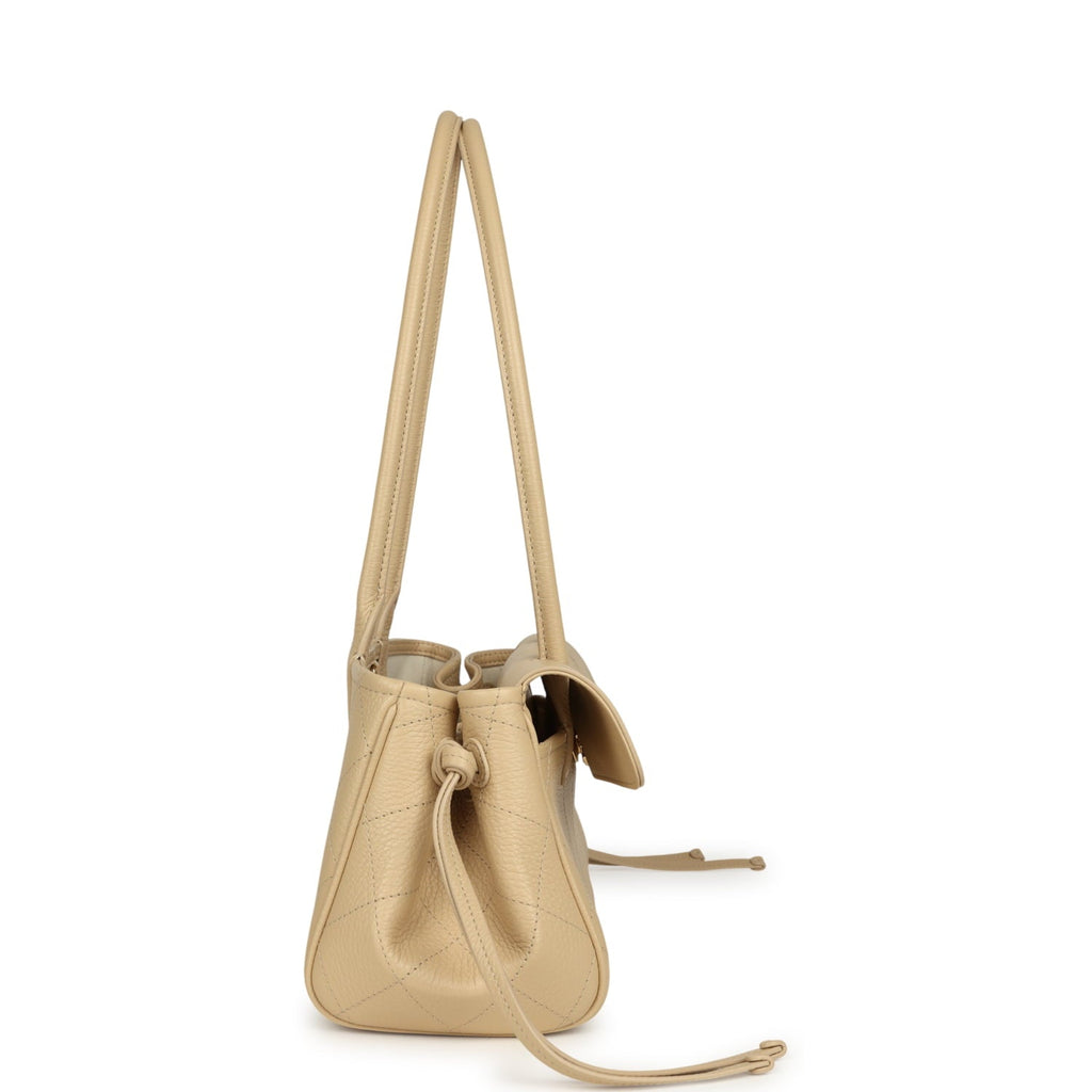 Small "Urban Essential" East West Shopping Tote Light Beige Caviar Gold Hardware