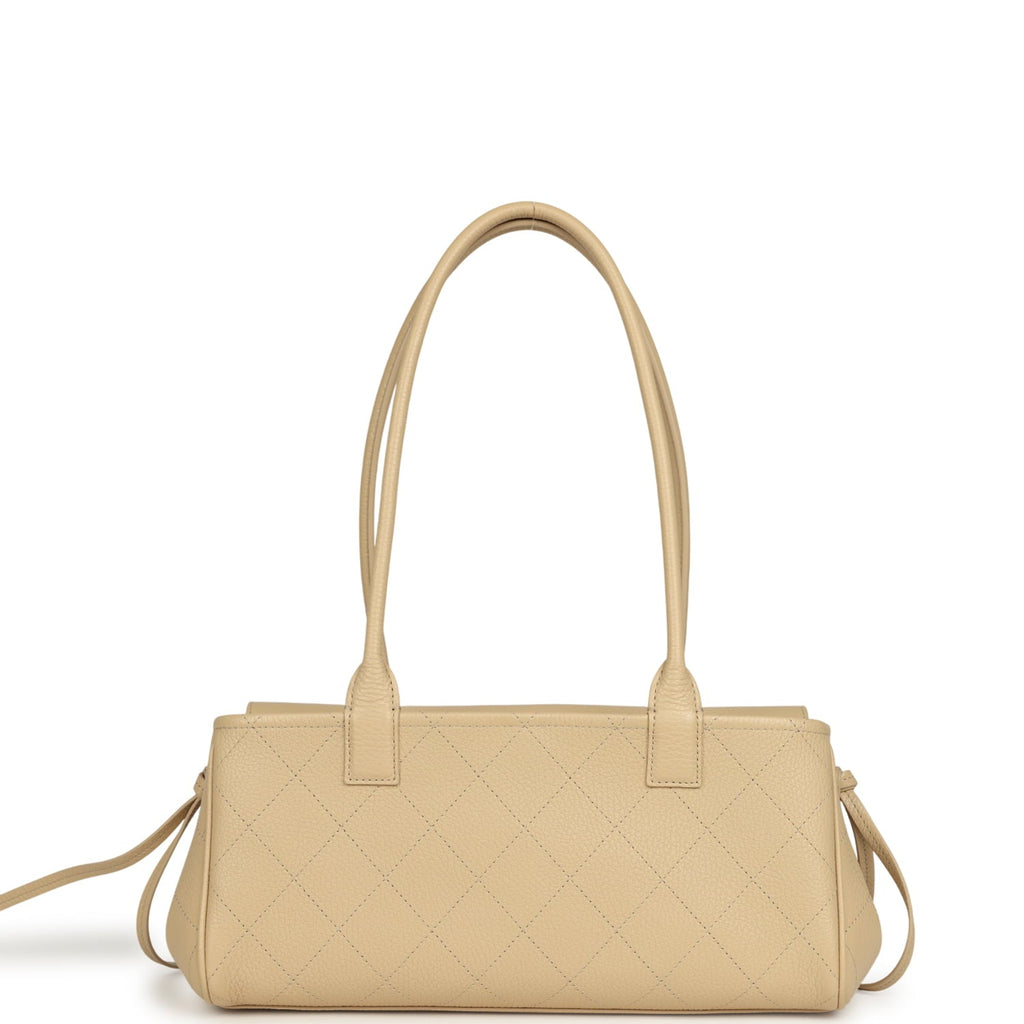 Small "Urban Essential" East West Shopping Tote Light Beige Caviar Gold Hardware