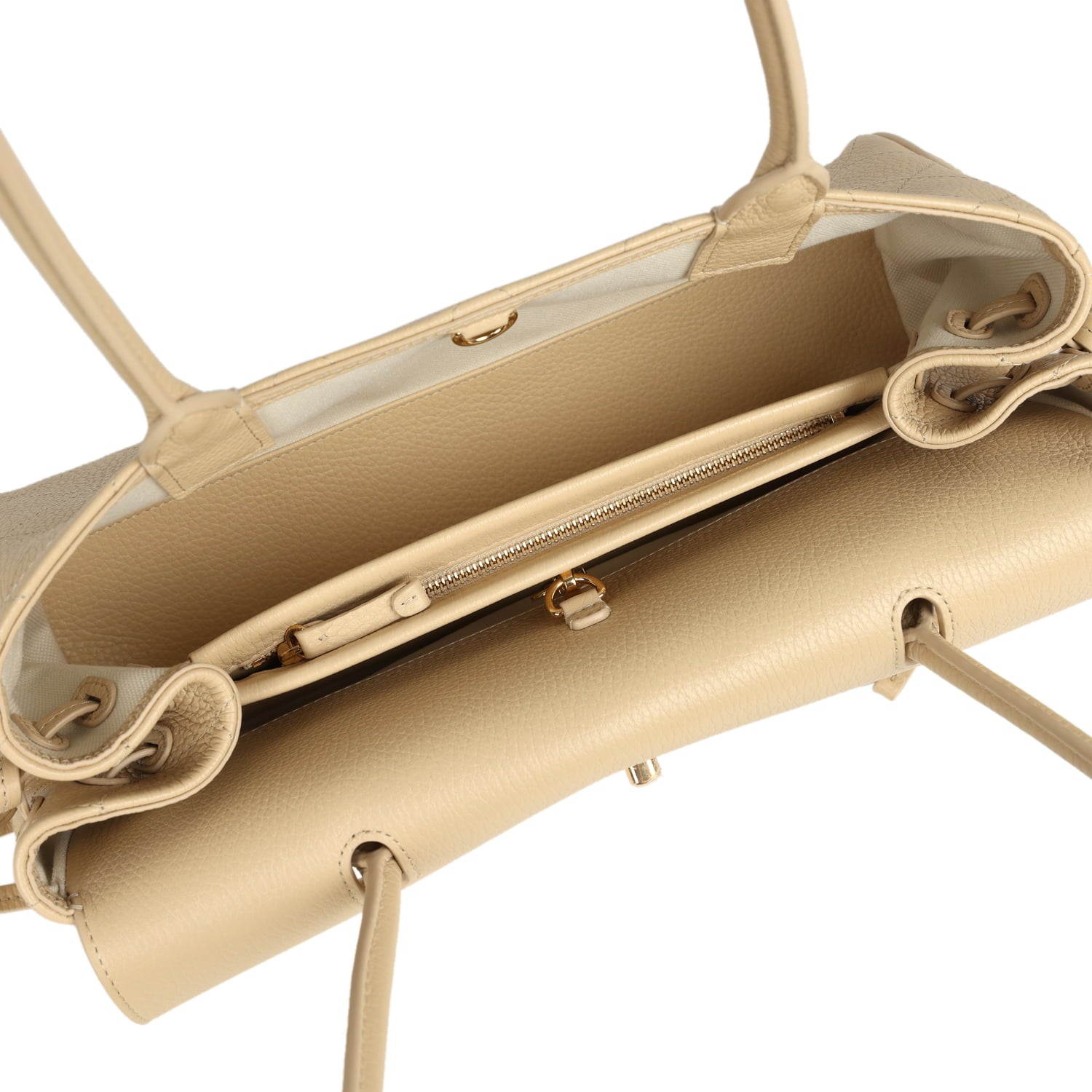Small "Urban Essential" East West Shopping Tote Light Beige Caviar Gold Hardware
