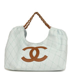 Maxi Coco Beach Cambon Hobo Bag Blue Denim and Brown Calfskin Brushed Gold Hardware