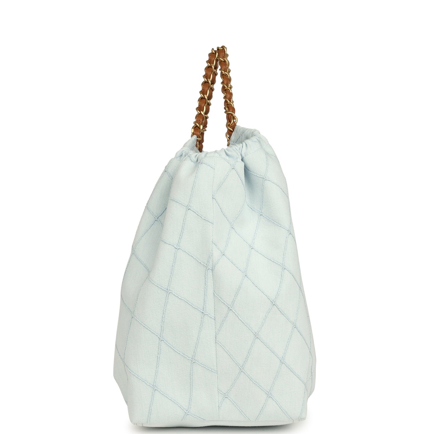 Maxi Coco Beach Cambon Hobo Bag Blue Denim and Brown Calfskin Brushed Gold Hardware