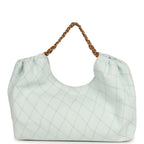 Maxi Coco Beach Cambon Hobo Bag Blue Denim and Brown Calfskin Brushed Gold Hardware