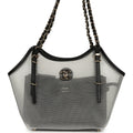 Small Coco Beach Shopping Bag Transparent Mesh and Black Calfskin Light Gold Hardware