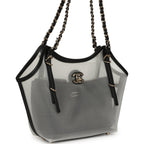 Small Coco Beach Shopping Bag Transparent Mesh and Black Calfskin Light Gold Hardware