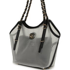 Small Coco Beach Shopping Bag Transparent Mesh and Black Calfskin Light Gold Hardware
