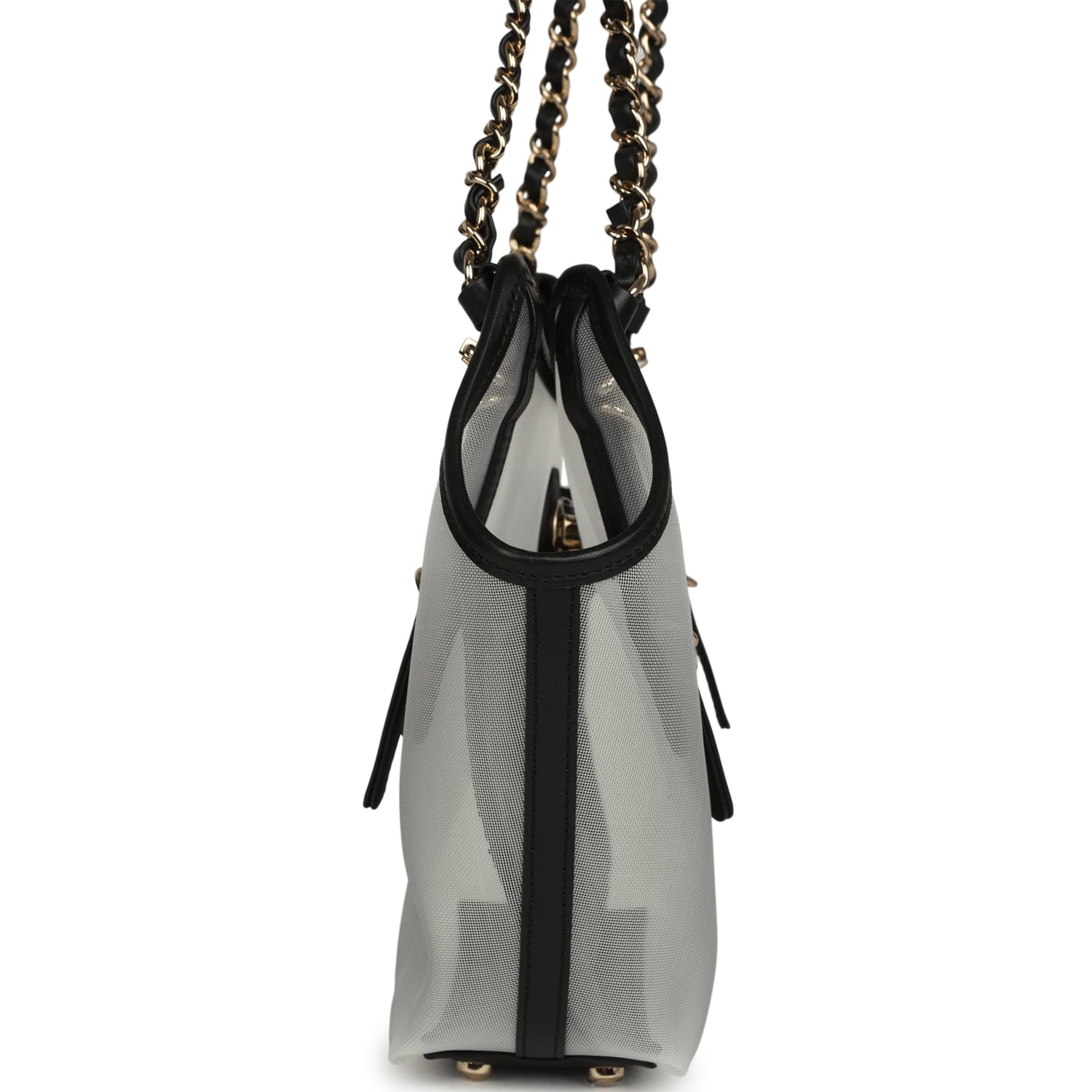 Small Coco Beach Shopping Bag Transparent Mesh and Black Calfskin Light Gold Hardware