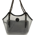 Small Coco Beach Shopping Bag Transparent Mesh and Black Calfskin Light Gold Hardware
