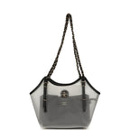 Small Coco Beach Shopping Bag Transparent Mesh and Black Calfskin Light Gold Hardware