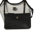 Small Coco Beach Shopping Bag Transparent Mesh and Black Calfskin Light Gold Hardware