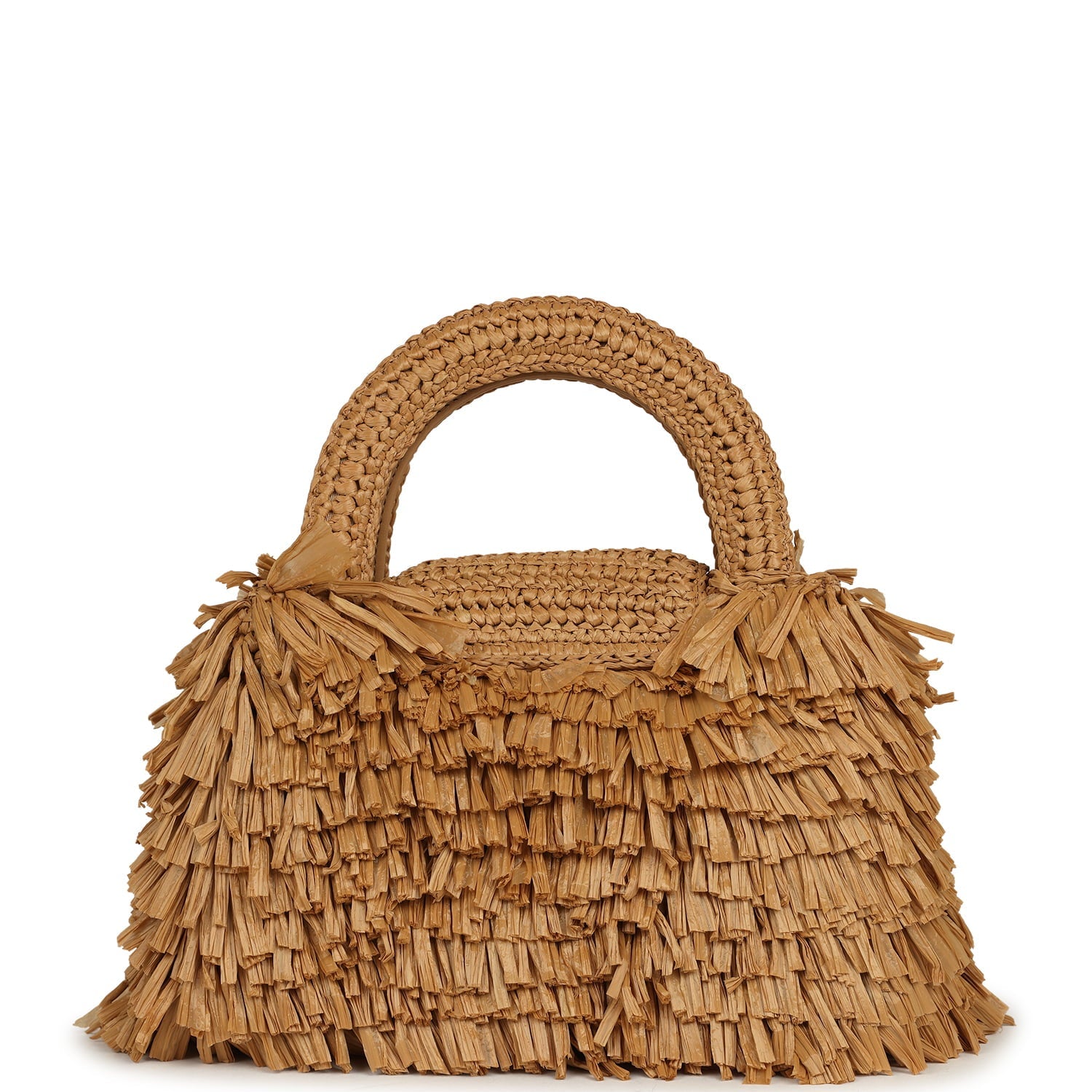 Small Fringe Kelly Dark Beige Raffia Wood and Light Gold Hardware