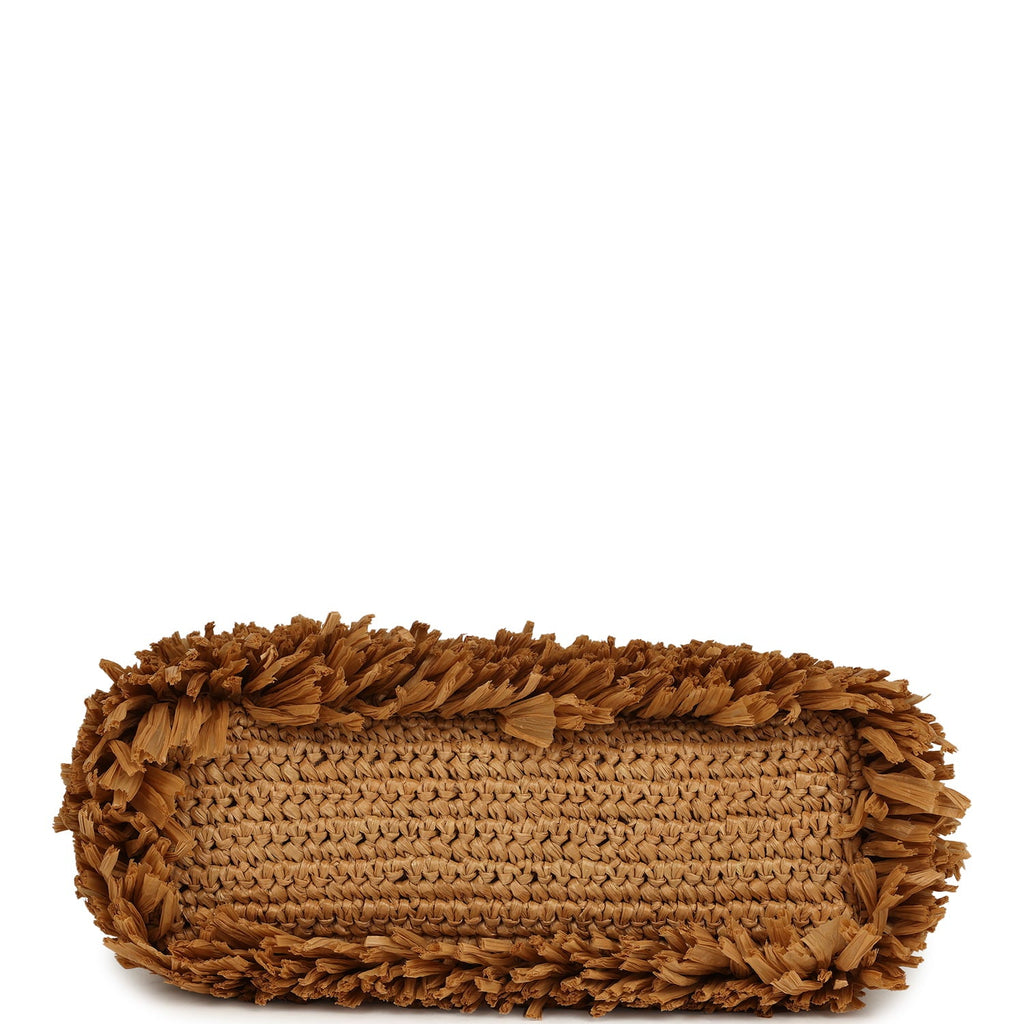 Small Fringe Kelly Dark Beige Raffia Wood and Light Gold Hardware