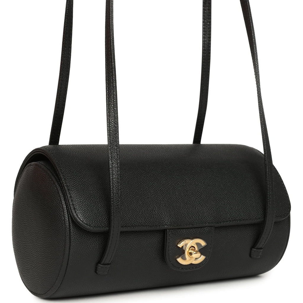 Preppy Coco Bowling Bag Black Shiny Caviar Brushed Gold Hardware