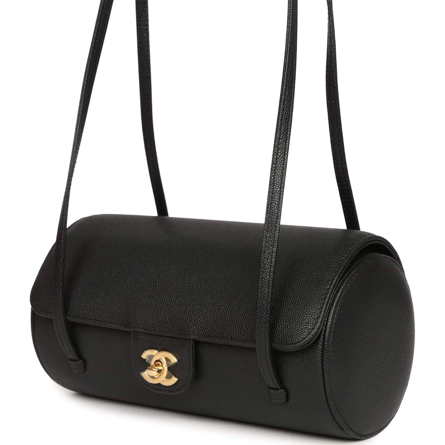 Preppy Coco Bowling Bag Black Shiny Caviar Brushed Gold Hardware