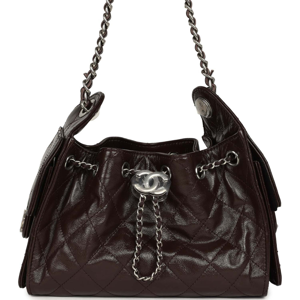 Mini 25 Hobo Bag Dark Brown Shiny Crumpled Calfskin Silver Hardware