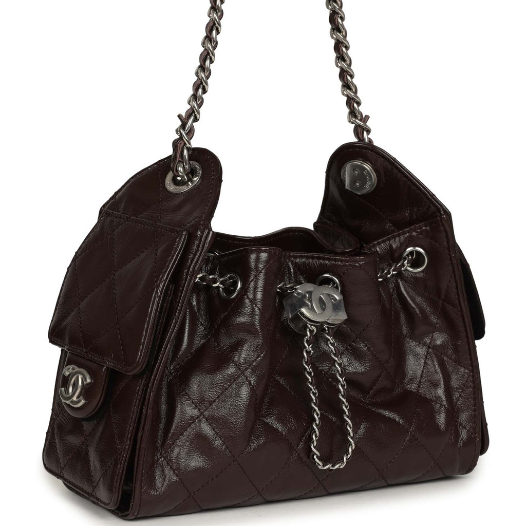 Mini 25 Hobo Bag Dark Brown Shiny Crumpled Calfskin Silver Hardware